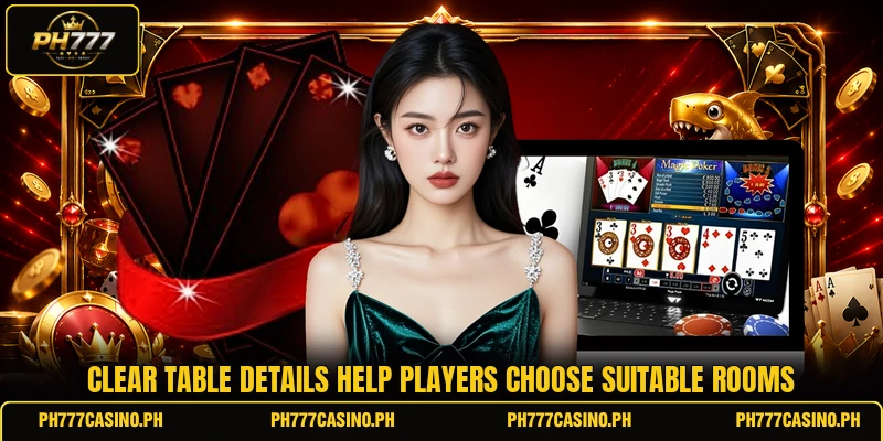 Clear table details help players choose suitable rooms Clear table details help players choose suitable rooms