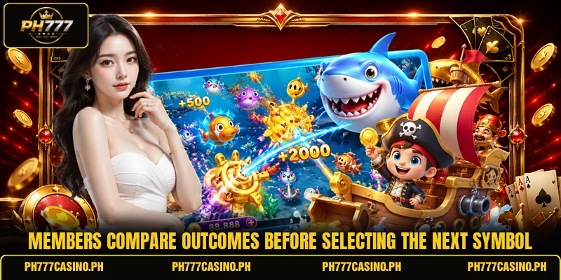 Members compare outcomes before selecting the next symbol Members compare outcomes before selecting the next symbol