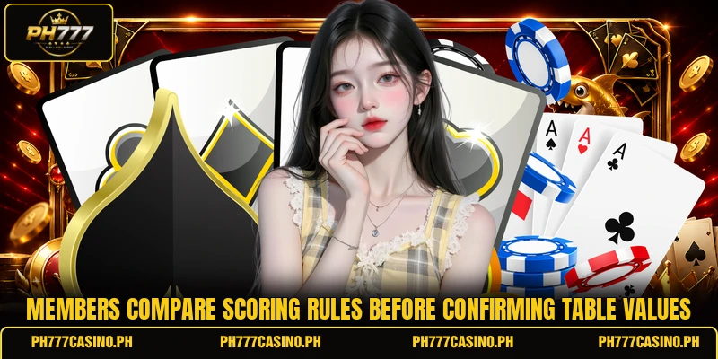Members compare scoring rules before confirming table values Members compare scoring rules before confirming table values